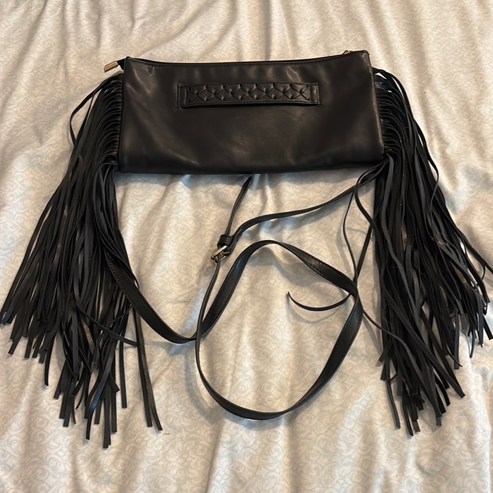 Black Fringe Leather Bag Crossbody/clutch